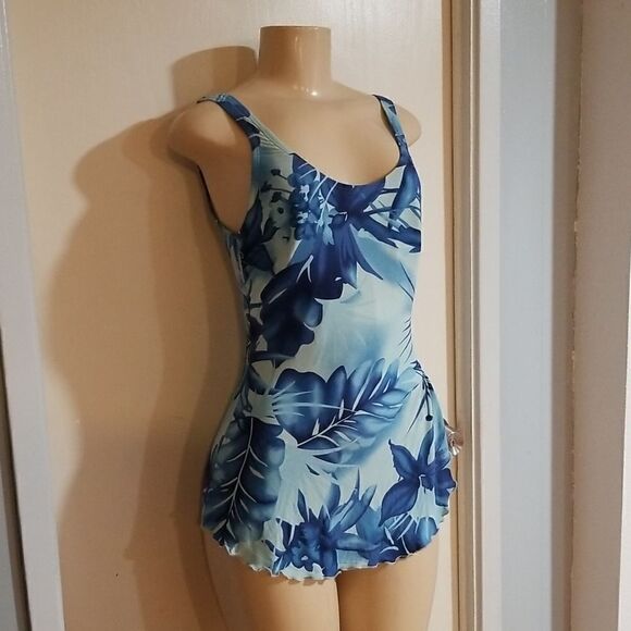 Vintage Jantzen Tropical Blue Retro Mod One-Piece Swim Bathing Suit - Picture 2 of 15